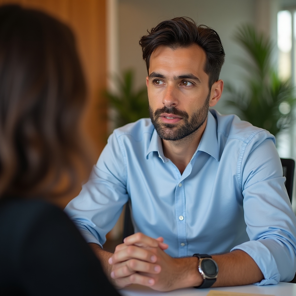 Persona che ascolta una critica con calma e assertività in un contesto professionale