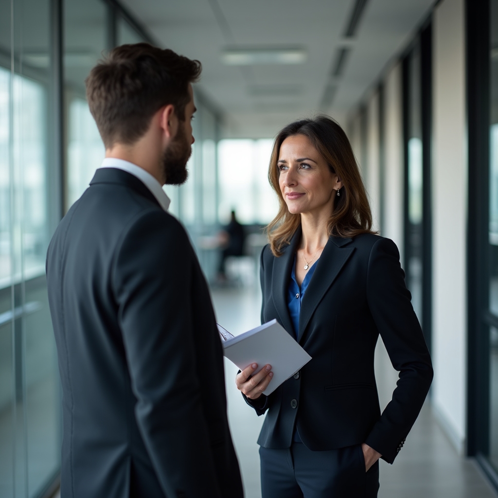 Professionista che stabilisce confini chiari in una conversazione di lavoro assertiva